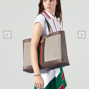 Gucci green and red supreme Ophidia leather tote